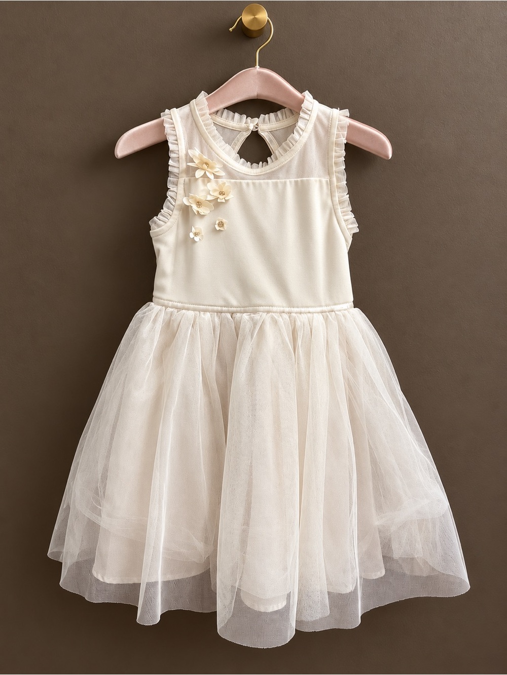 Cat & Jack Girls Ivory Tulle Flower Dress Size S 6/6X Special Occasion